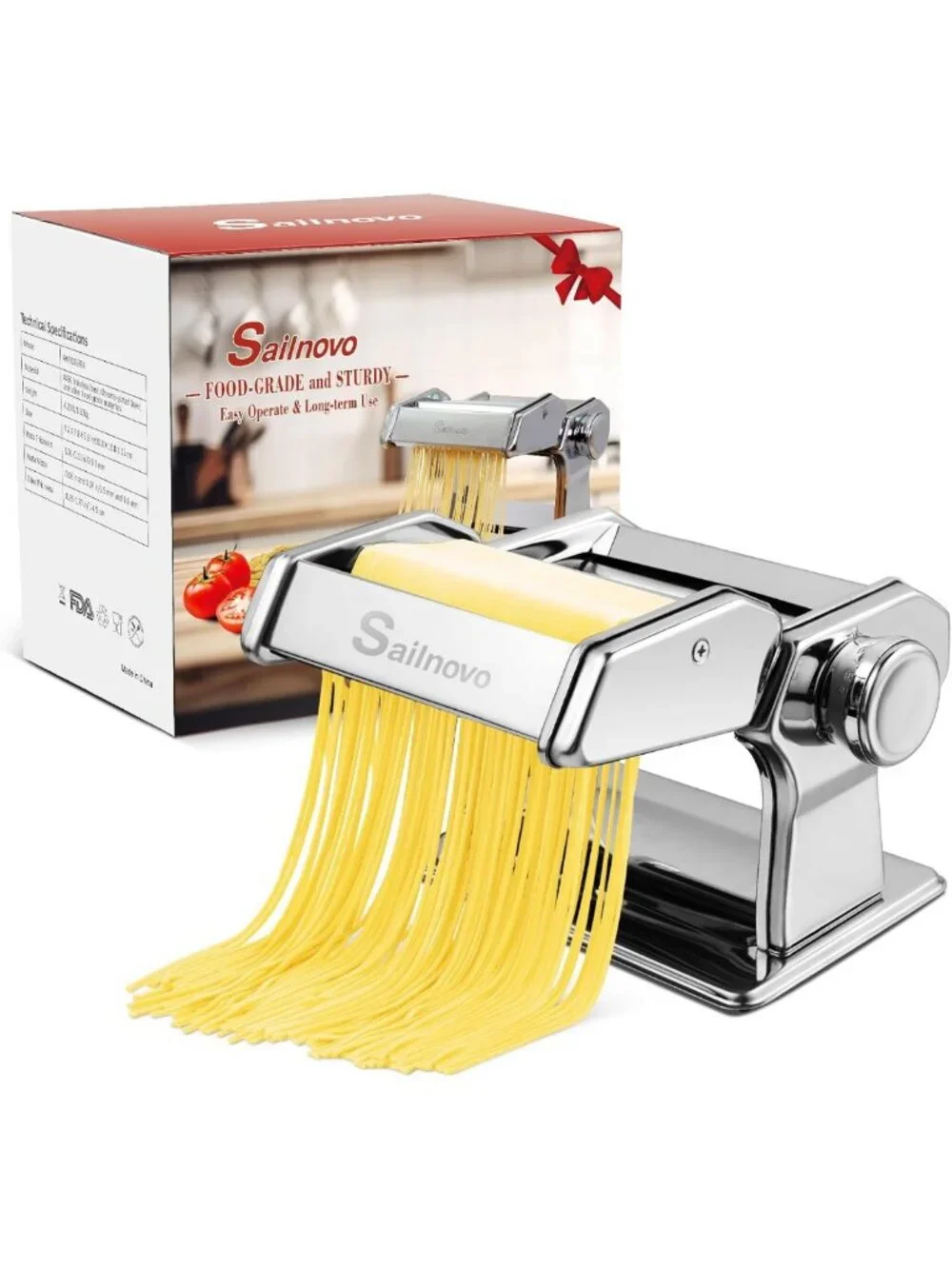 3-in-1 Pasta Maker with 9 Thickness Settings, Stainless Steel, Easy Clean, for